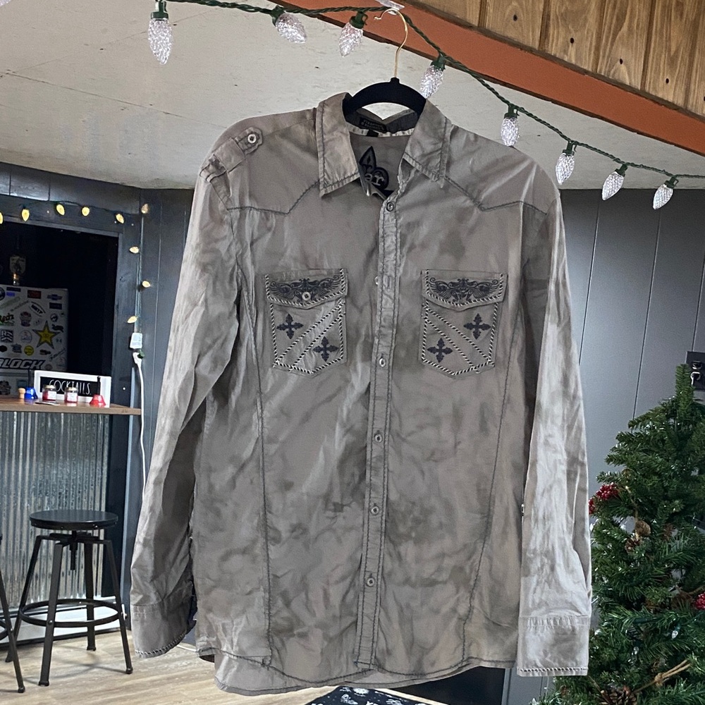 Men's Gray Embroidered dress shirt